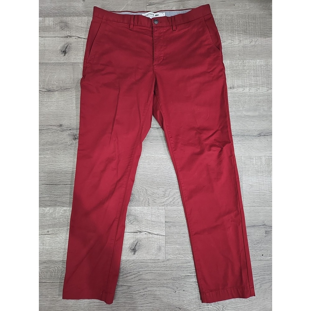 Lacoste Mens Dark Red Twill Chino Pants Regular Fit 32L